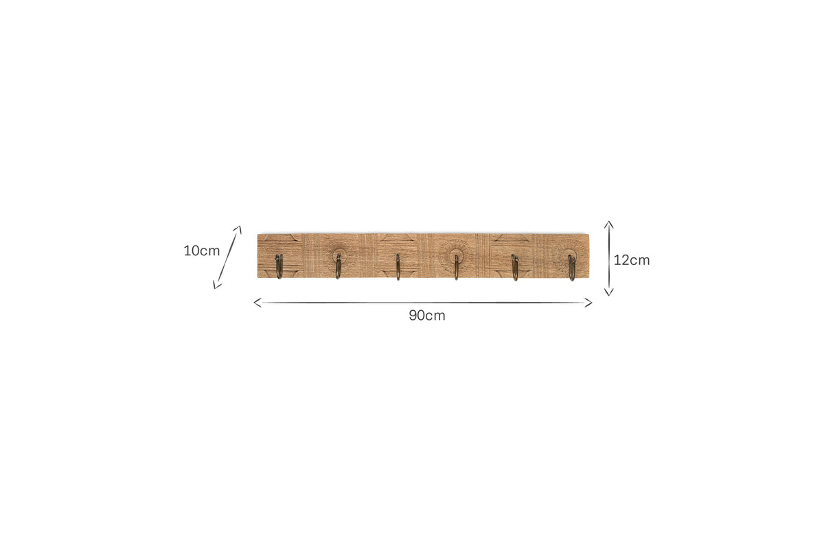 Veduru Mango Wood Carved Hook - Natural (Row of 3)