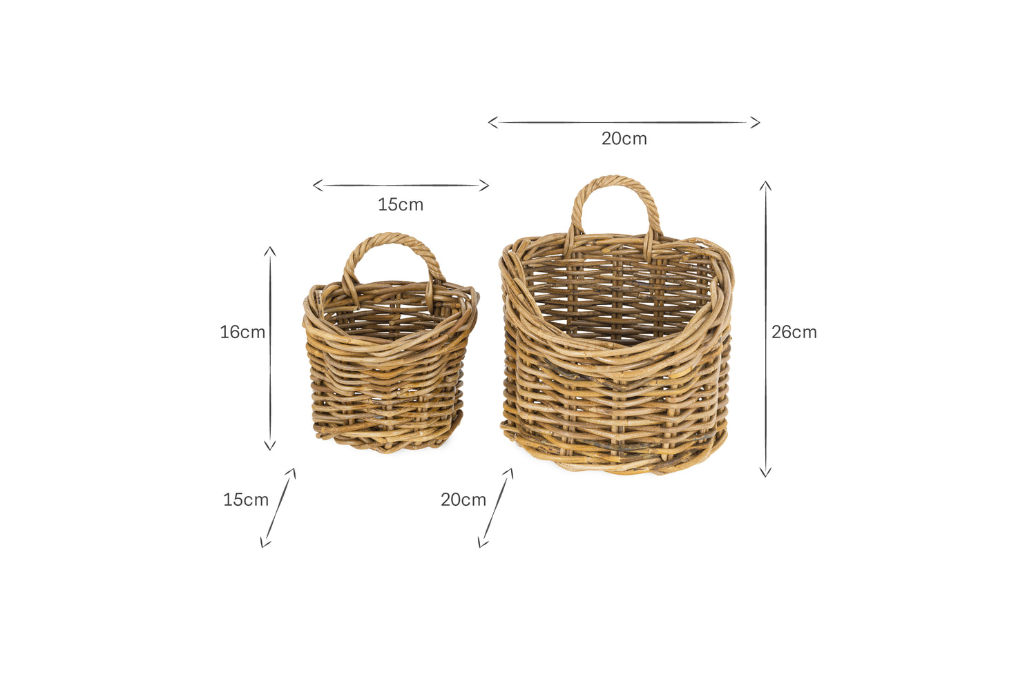 Zawar Rattan Hanging Baskets - Natural (Set of 2)