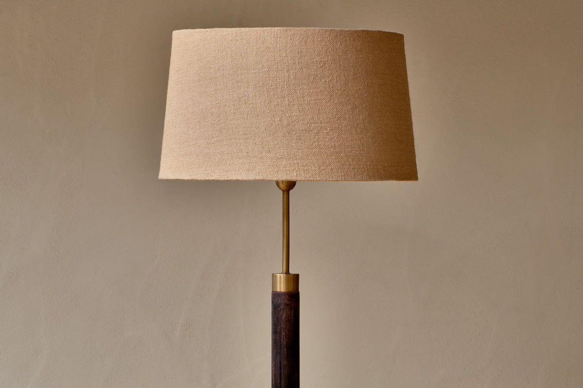 Digha Wood & Metal Floor Lamp - Dark Stain & Antique Brass