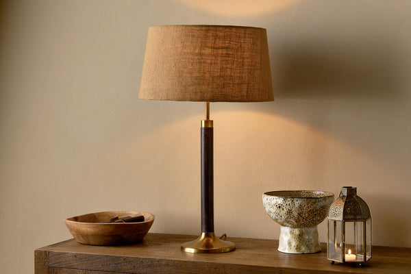 Digha Wood & Metal Table Lamp - Dark Stain & Antique Brass