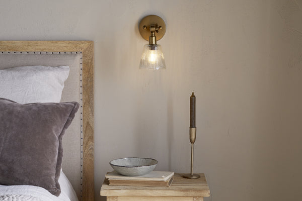 Davika Ribbed Glass Task Wall Lamp - Clear & Antique Brass