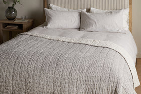 Dipti Cotton & Linen Block Print Bed Quilt - Charcoal