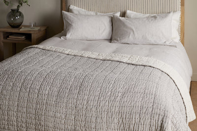 Dipti Cotton & Linen Block Print Bed Quilt - Charcoal