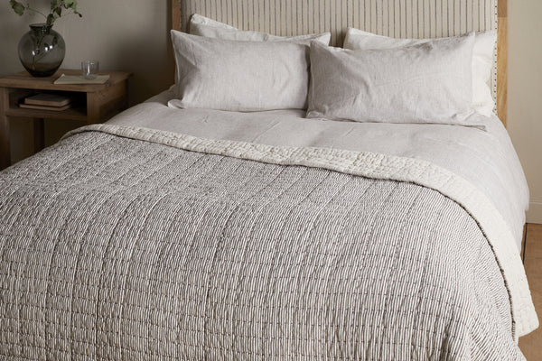 Dipti Cotton & Linen Block Print Bed Quilt - Charcoal