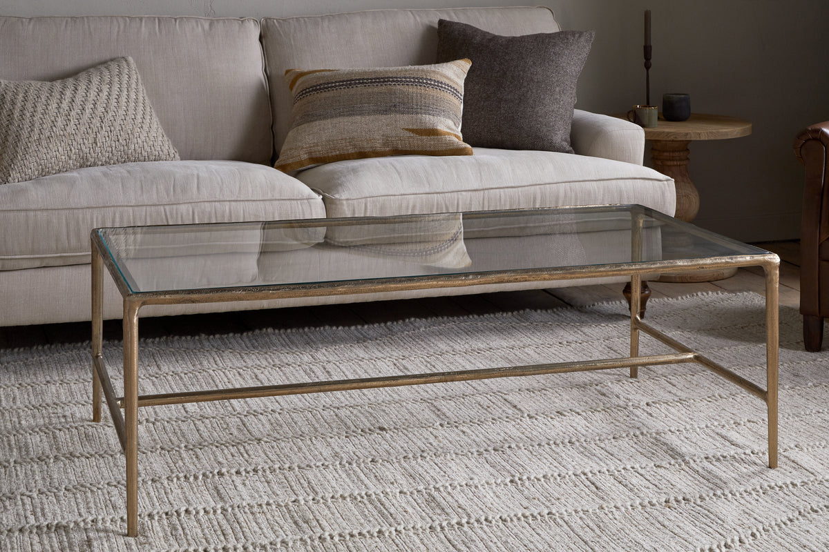 Gilasi Cast Metal & Glass Coffee Table - Antique Brass