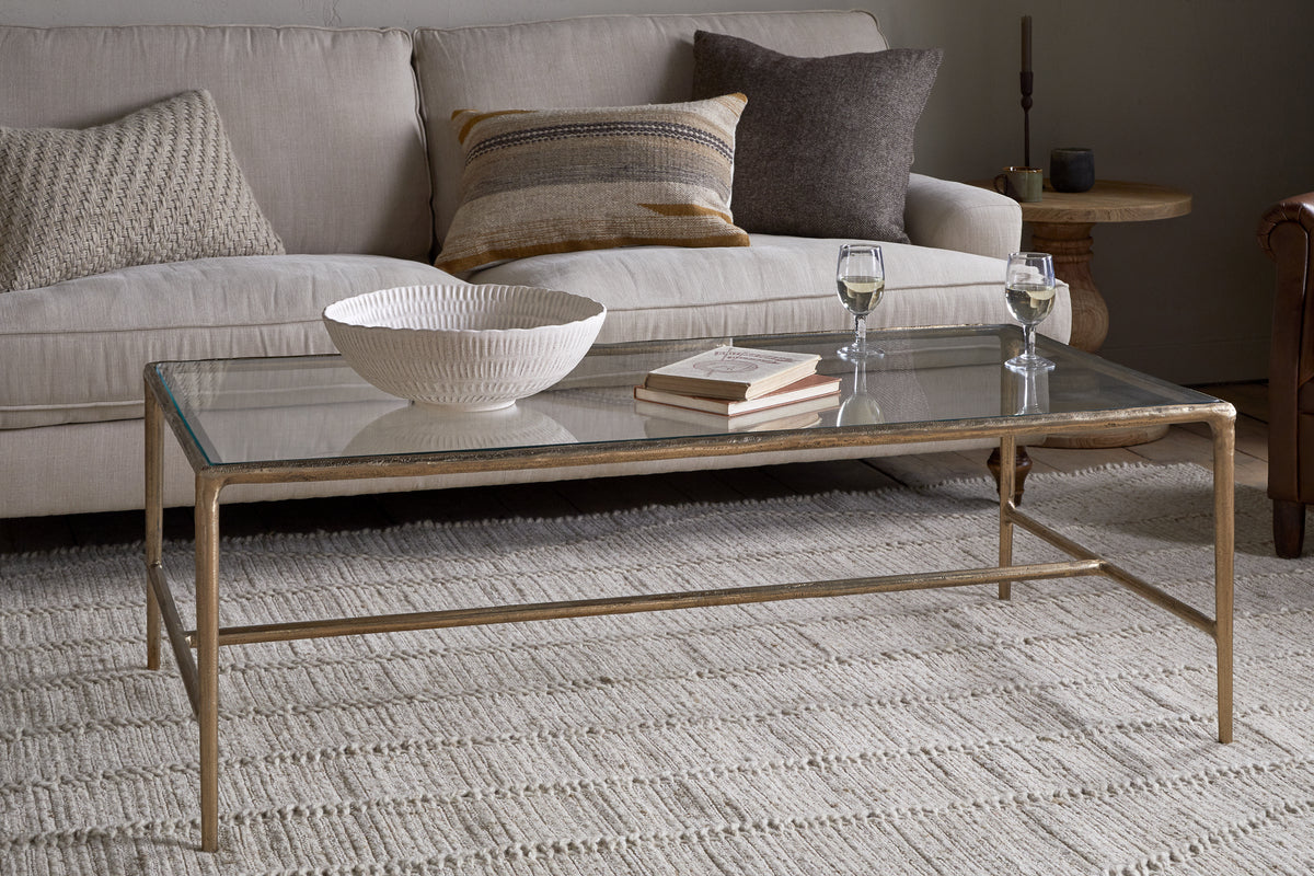 Gilasi Cast Metal & Glass Coffee Table - Antique Brass