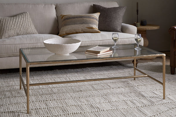 Gilasi Cast Metal & Glass Coffee Table - Antique Brass
