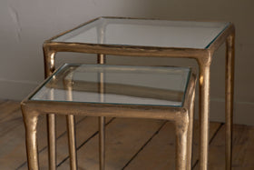 Gilasi Cast Metal & Glass Nesting Side Tables - Antique Brass (Set of 2)
