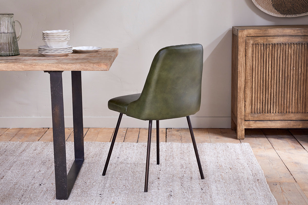 Harsha Leather Dining Chair - Rich Green-Trade nkuku