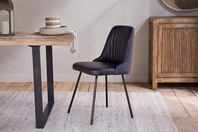 Harsha Leather Dining Chair - Aged Black-Trade nkuku