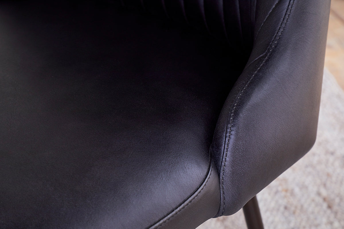 Harsha Leather Dining Chair - Aged Black-Trade nkuku