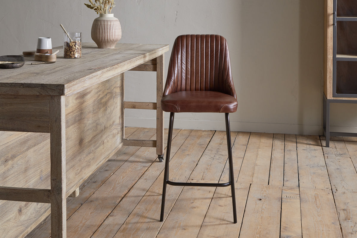 Harsha Leather Counter Chair - Chocolate Brown