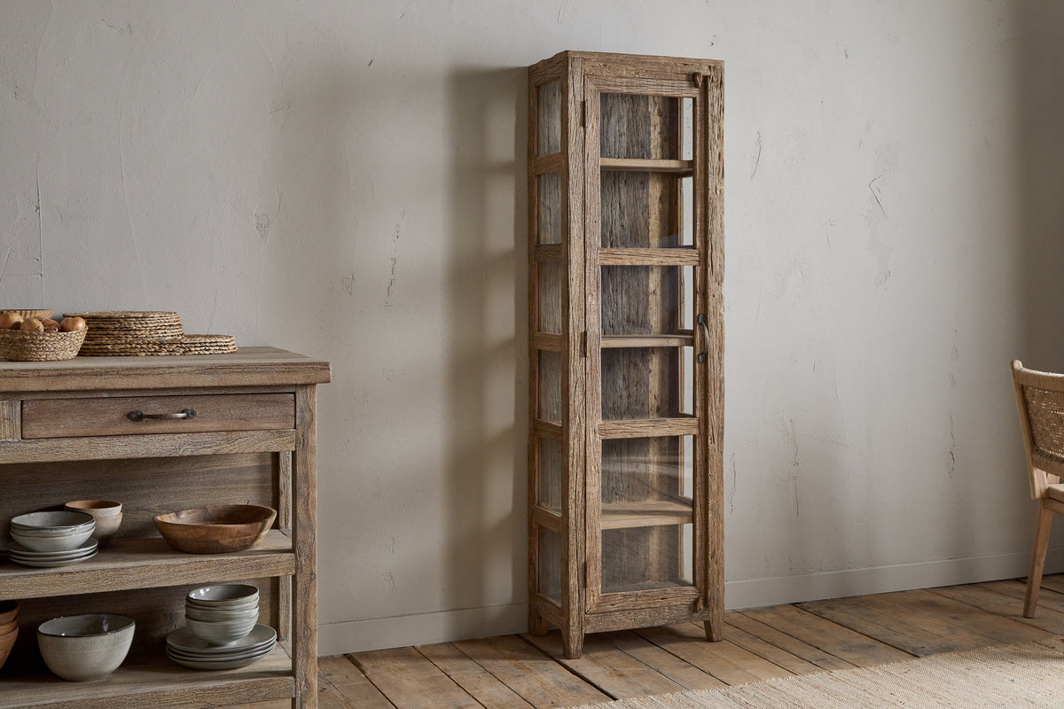 Ibo Reclaimed Wood & Glass Cabinet - Natural - Tall