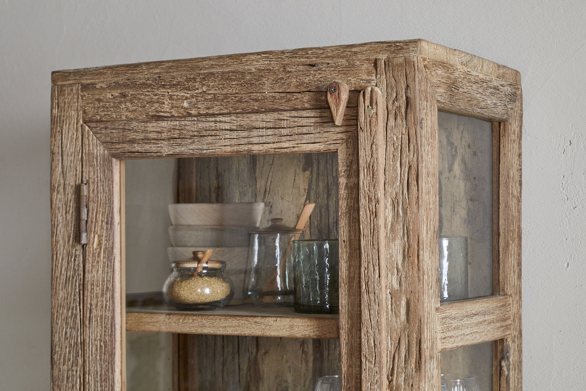 Ibo Reclaimed Wood & Glass Cabinet - Natural - Tall