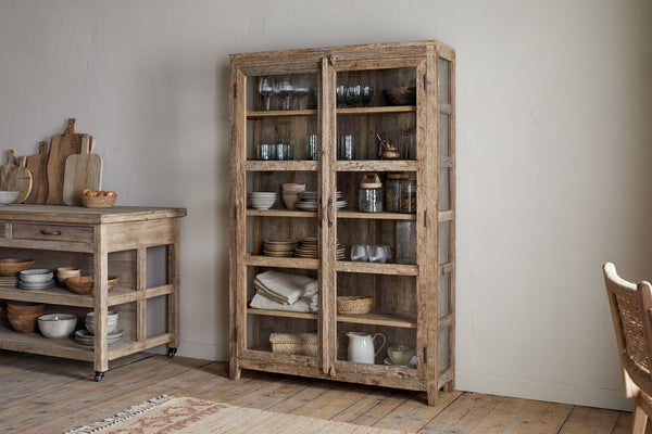 Ibo Reclaimed Wood & Glass Cabinet - Natural - Wide