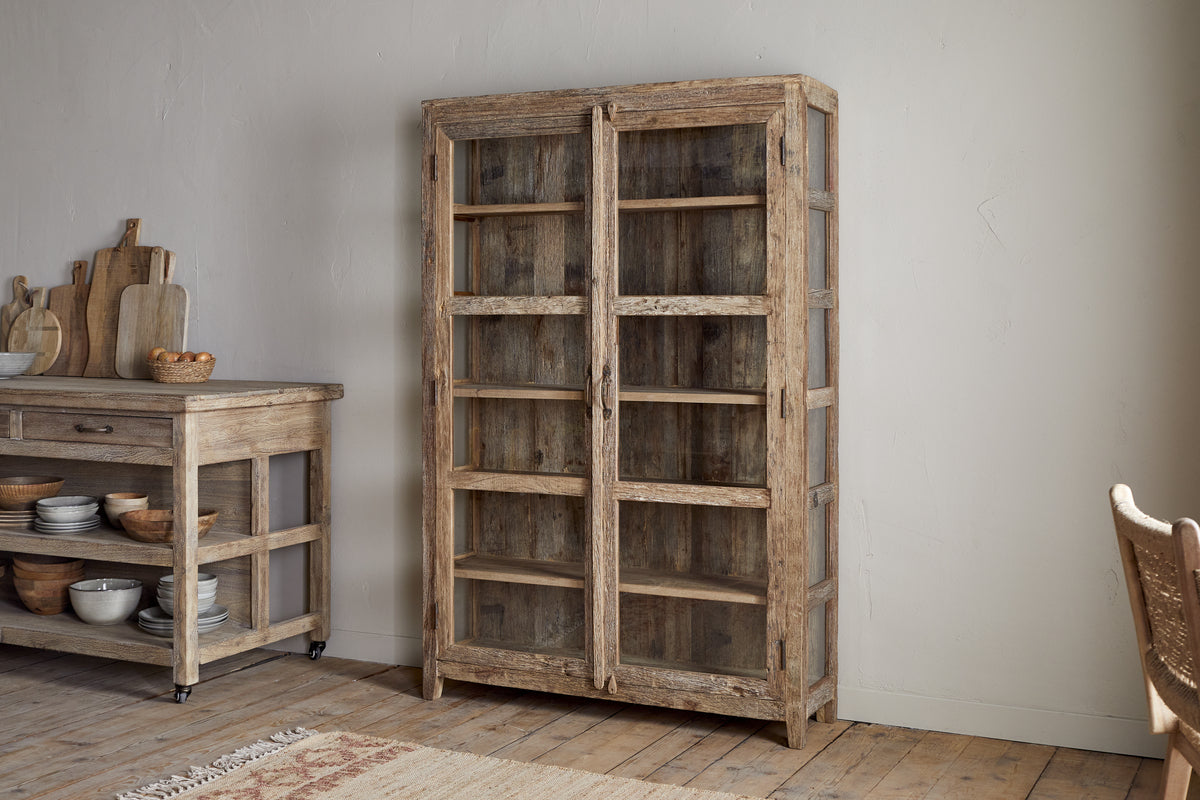 Ibo Reclaimed Wood & Glass Cabinet - Natural - Wide