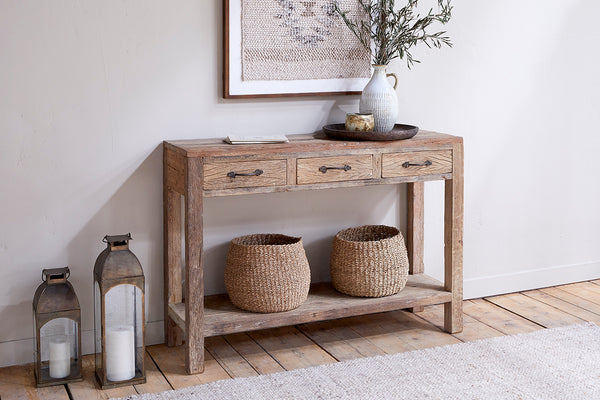 Ibo Reclaimed Wood 3 Drawer Console Table - Natural-Trade nkuku