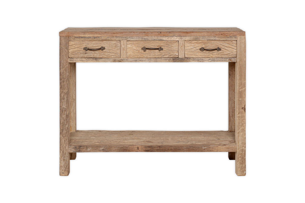 Ibo Reclaimed Wood 3 Drawer Console Table - Natural-Trade nkuku