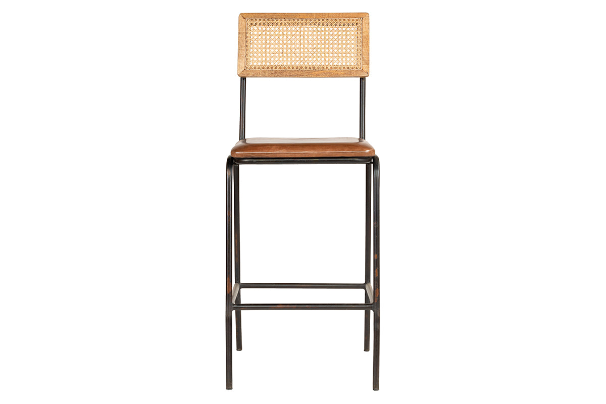 Iswa Leather & Cane Counter Chair - Aged Tan