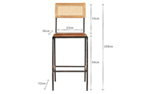 Iswa Leather & Cane Counter Chair - Aged Tan
