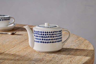 Indigo Drop Teapot - Cream & Indigo