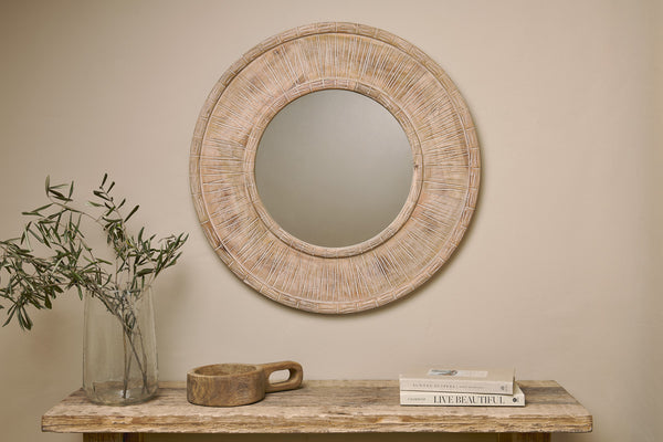 Itwa Mango Wood Carved Mirror - Natural