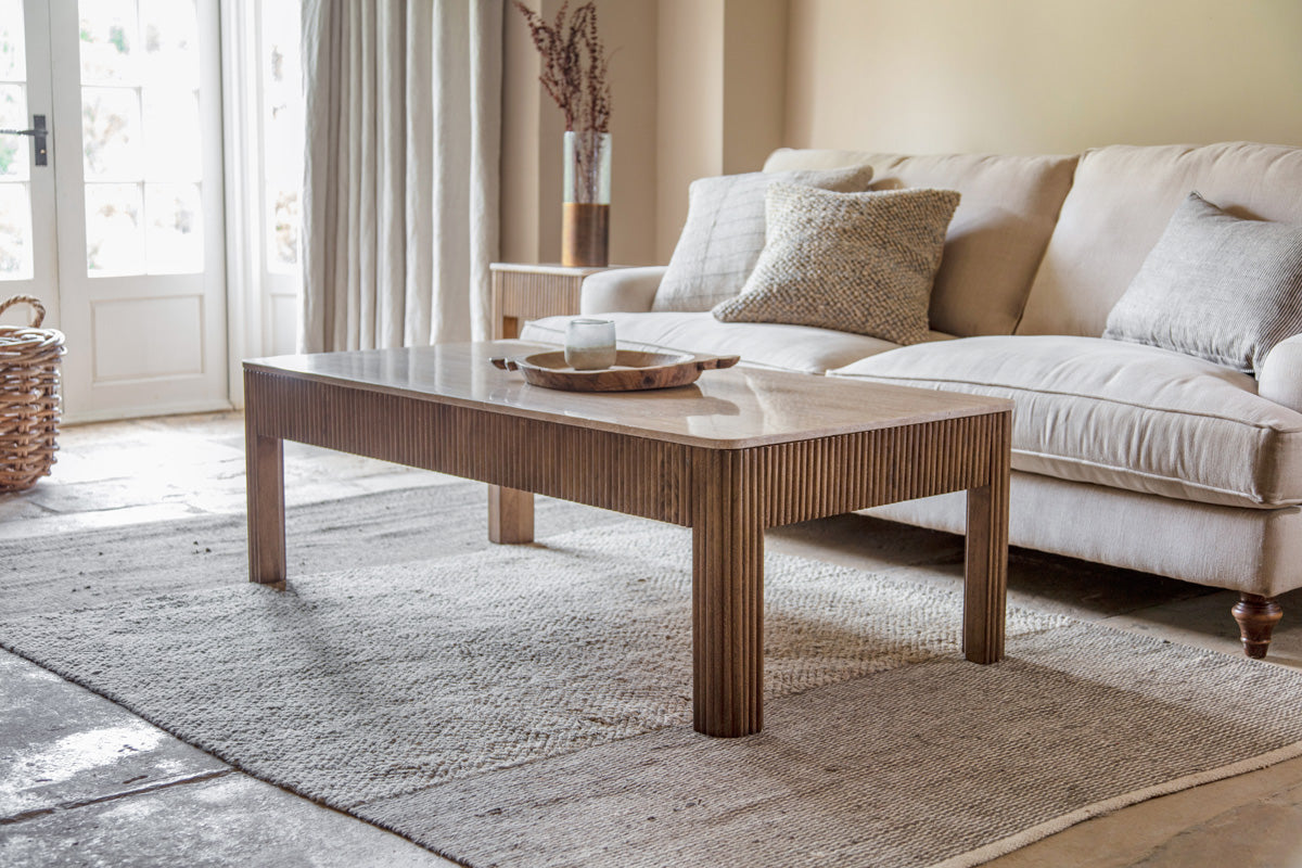 Ira Travertine & Mango Wood Coffee Table - Natural