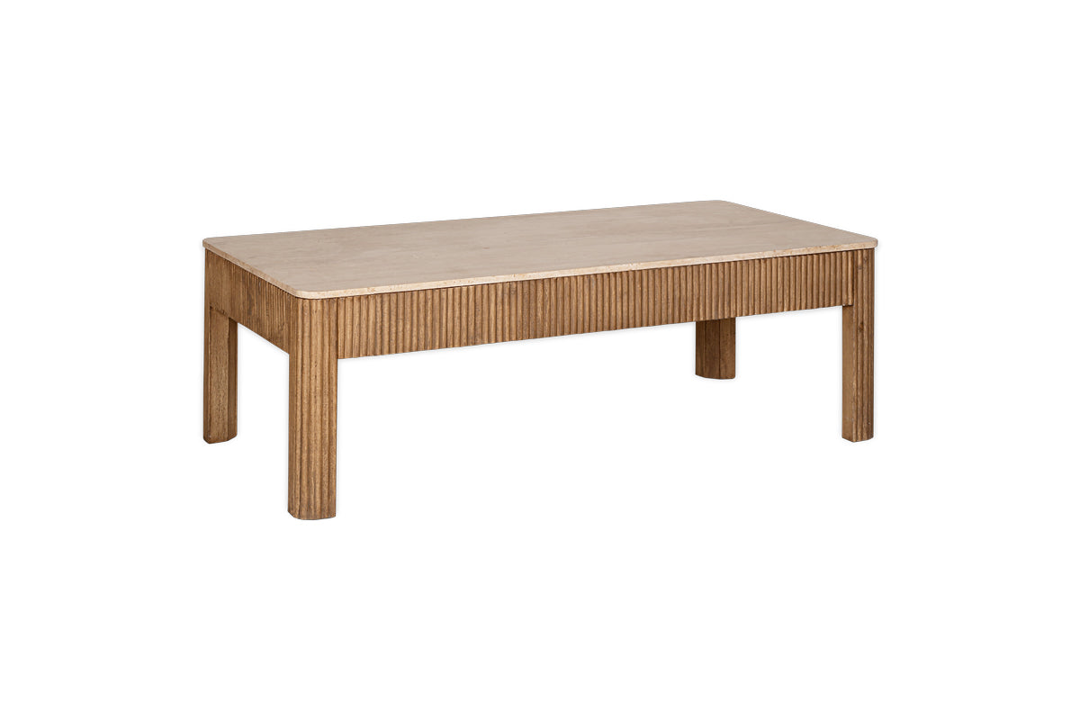 Ira Travertine & Mango Wood Coffee Table - Natural