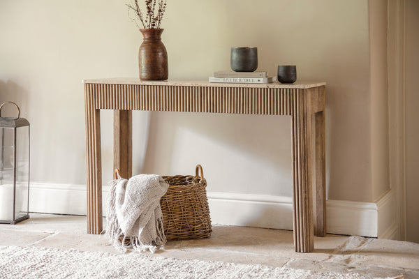 Ira Travertine & Mango Wood Console Table - Natural