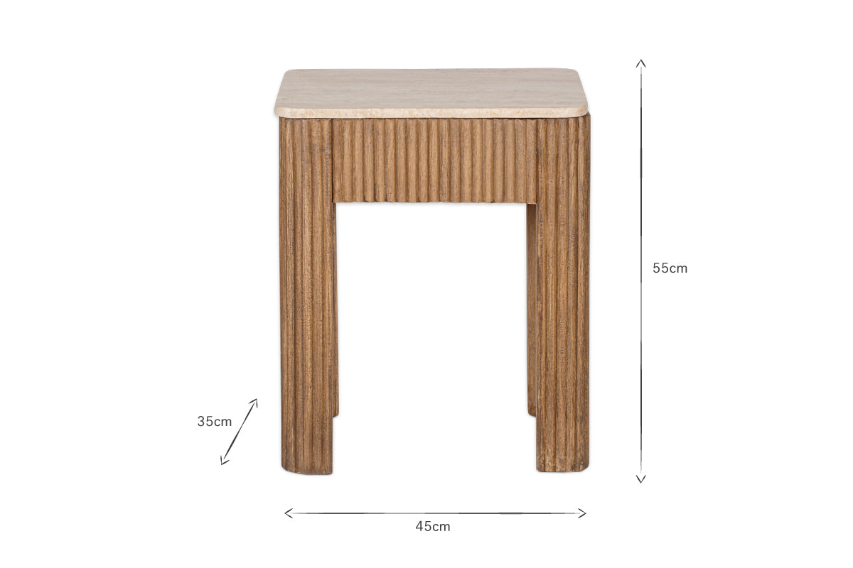 Ira Travertine & Mango Wood Side Table