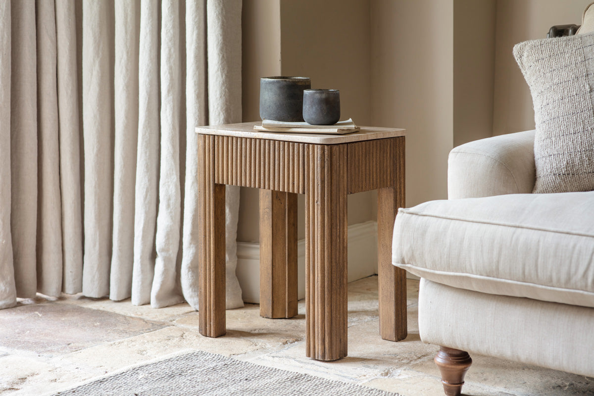 Ira Travertine & Mango Wood Side Table