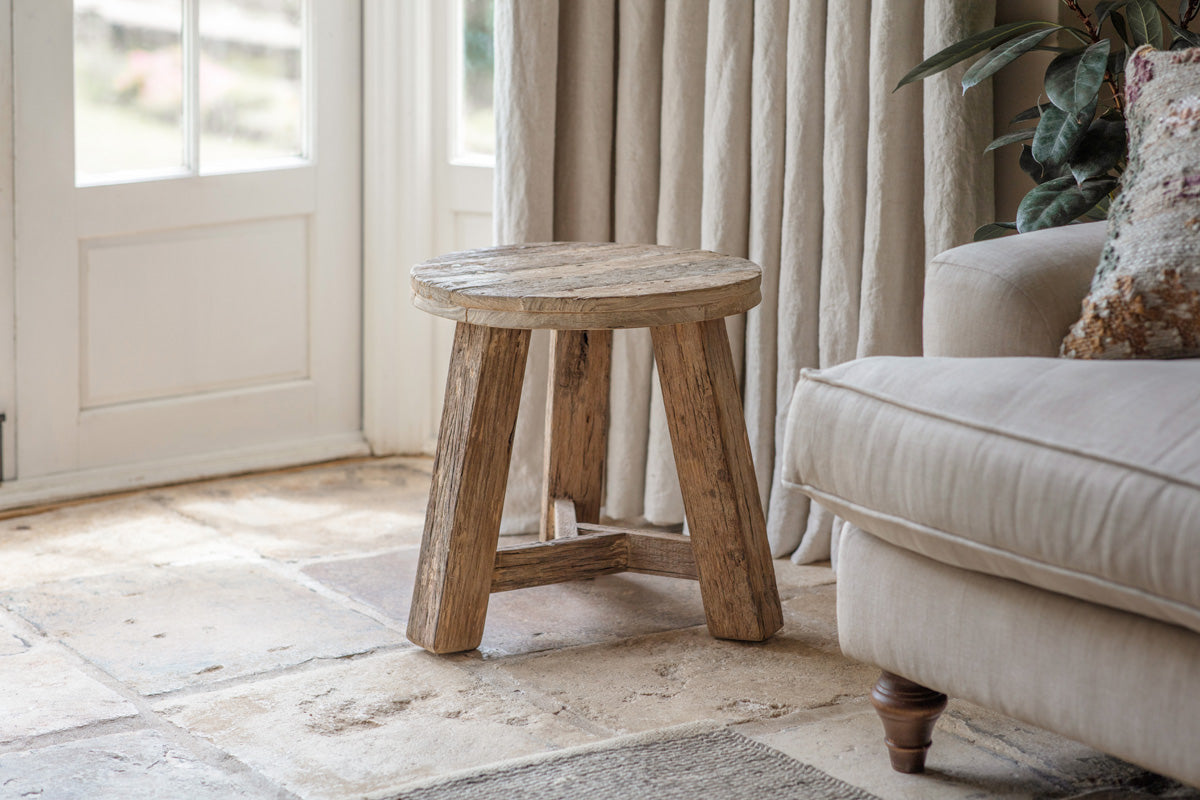 Ibo Reclaimed Wood Round Side Table - Natural