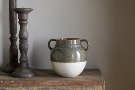 Inha Reactive Glaze Vase - Dark Olive & Natural