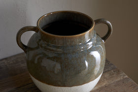 Inha Reactive Glaze Vase - Dark Olive & Natural