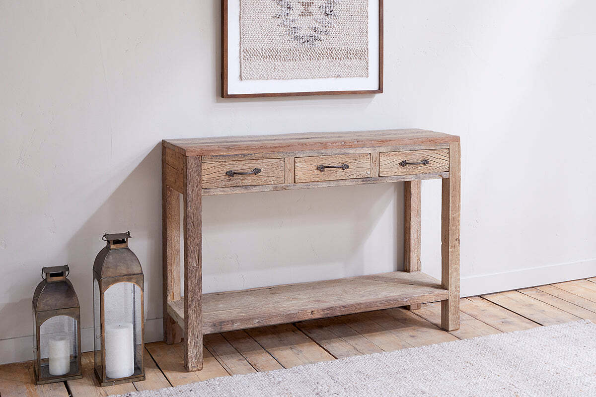 Ibo Reclaimed Wood 3 Drawer Console Table - Natural