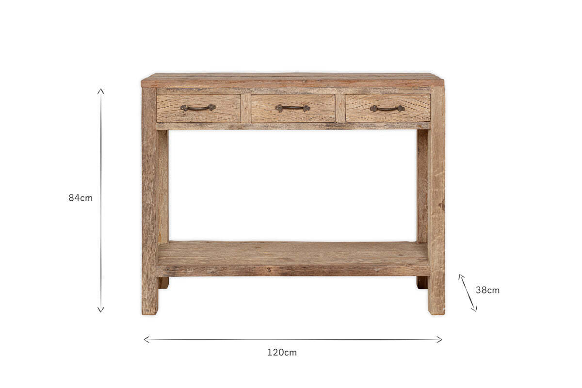 Ibo Reclaimed Wood 3 Drawer Console Table - Natural