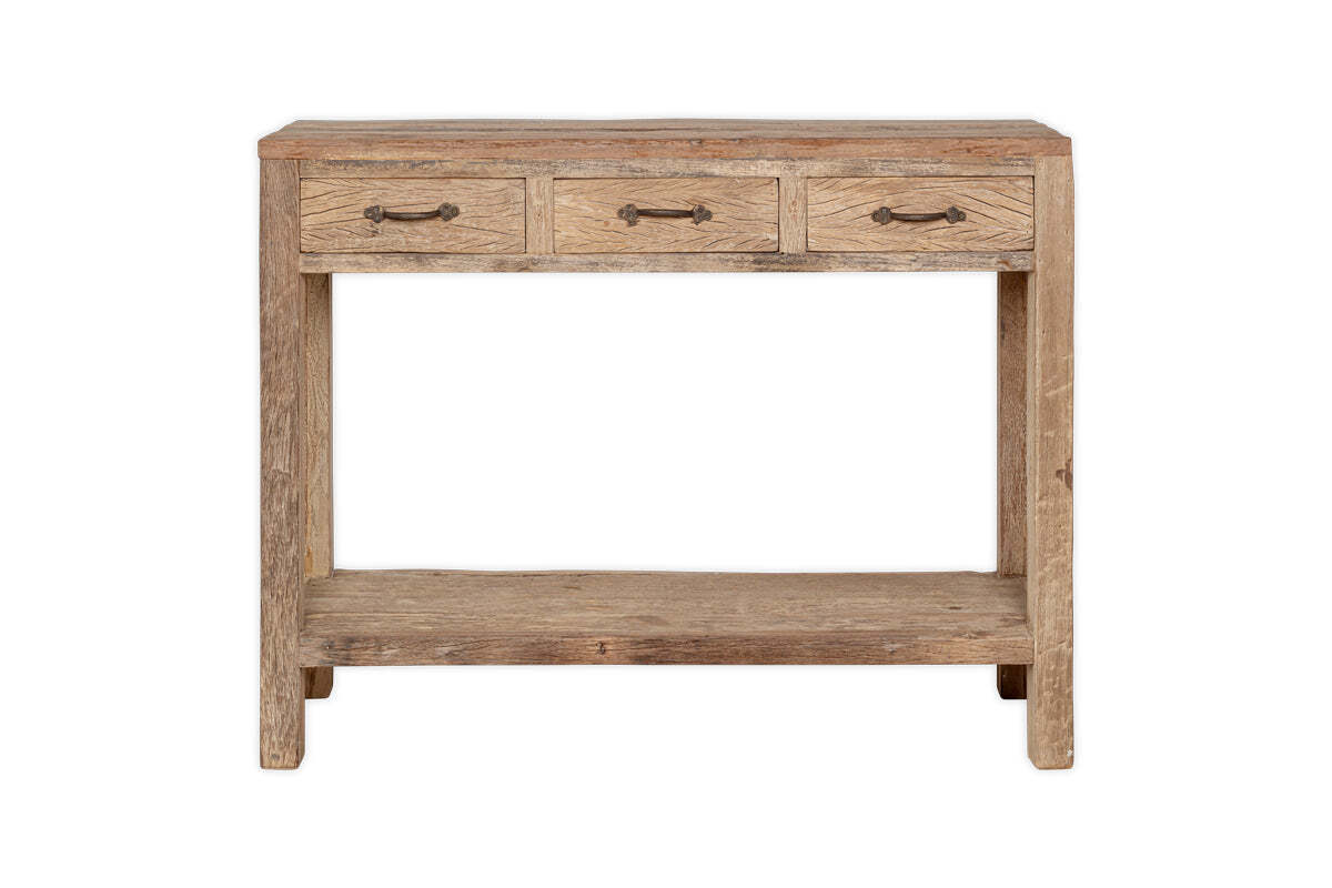 Ibo Reclaimed Wood 3 Drawer Console Table - Natural