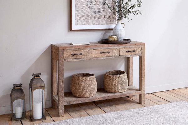 Ibo Reclaimed Wood 3 Drawer Console Table - Natural