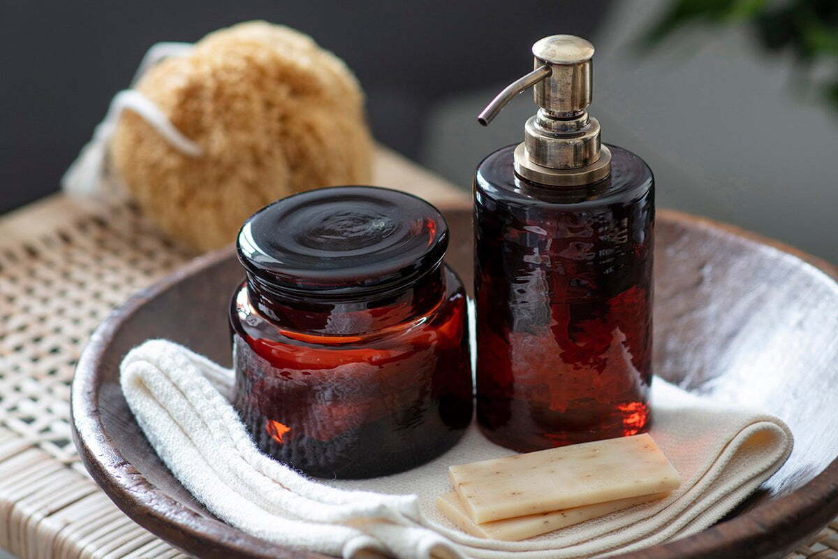 Ilcoso Recycled Hammered Glass Soap Dispenser - Amber