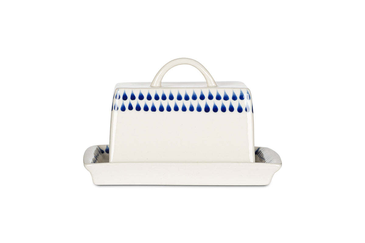 Indigo Drop Butter Dish - Cream & Indigo