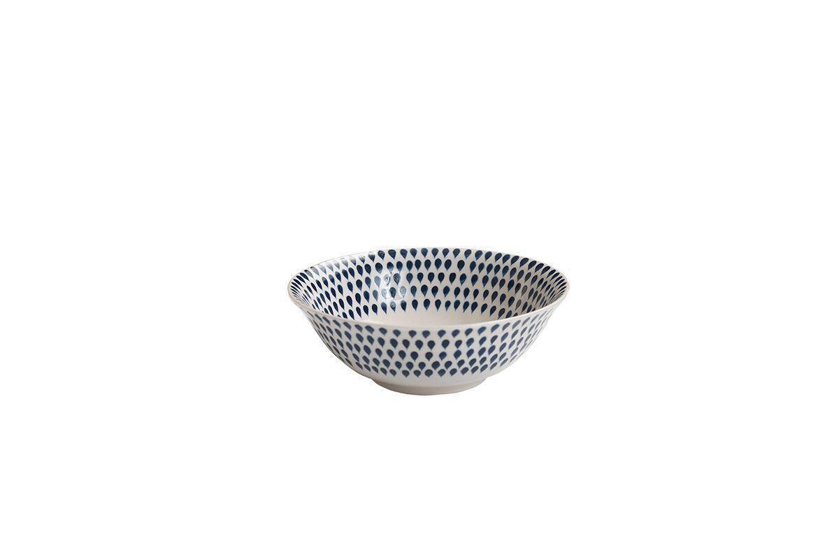 Indigo Drop Cereal Bowl - Cream & Indigo