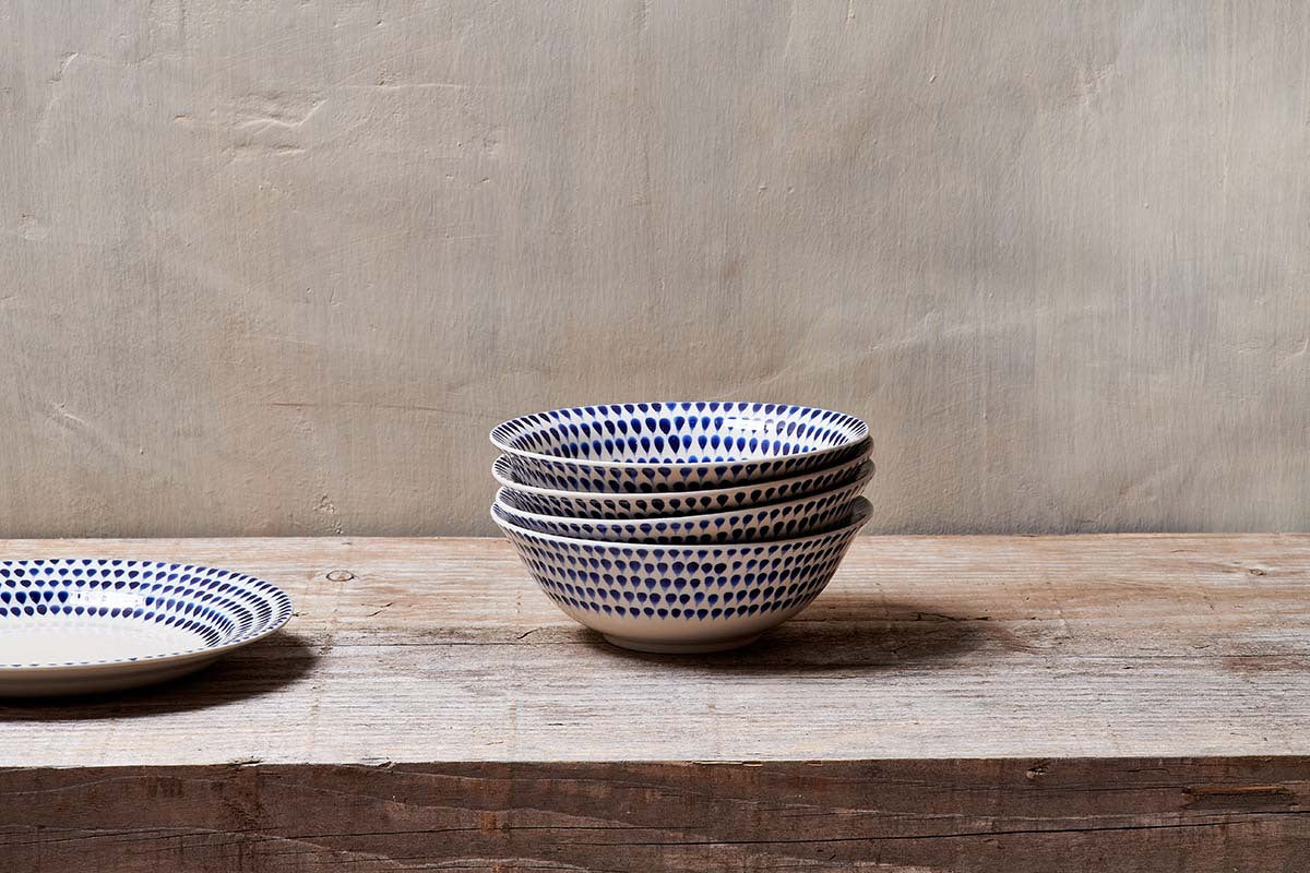 Indigo Drop Cereal Bowl - Cream & Indigo