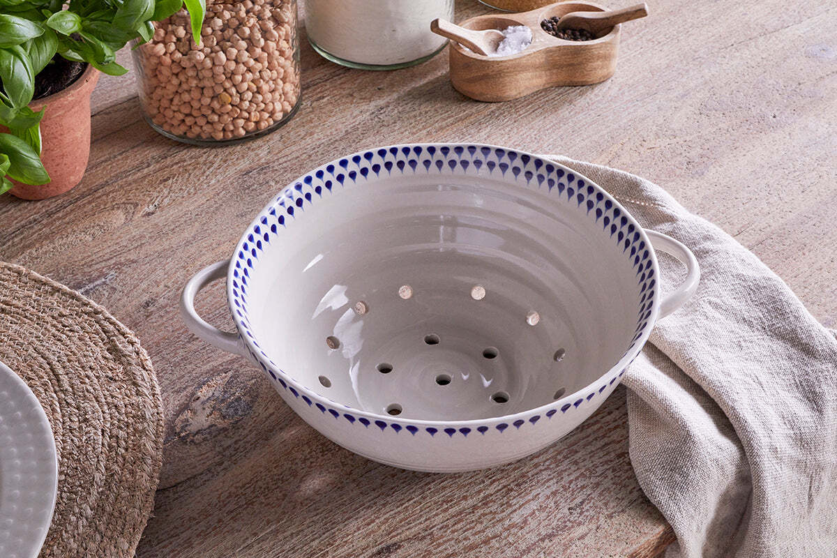 Indigo Drop Colander - Cream & Indigo