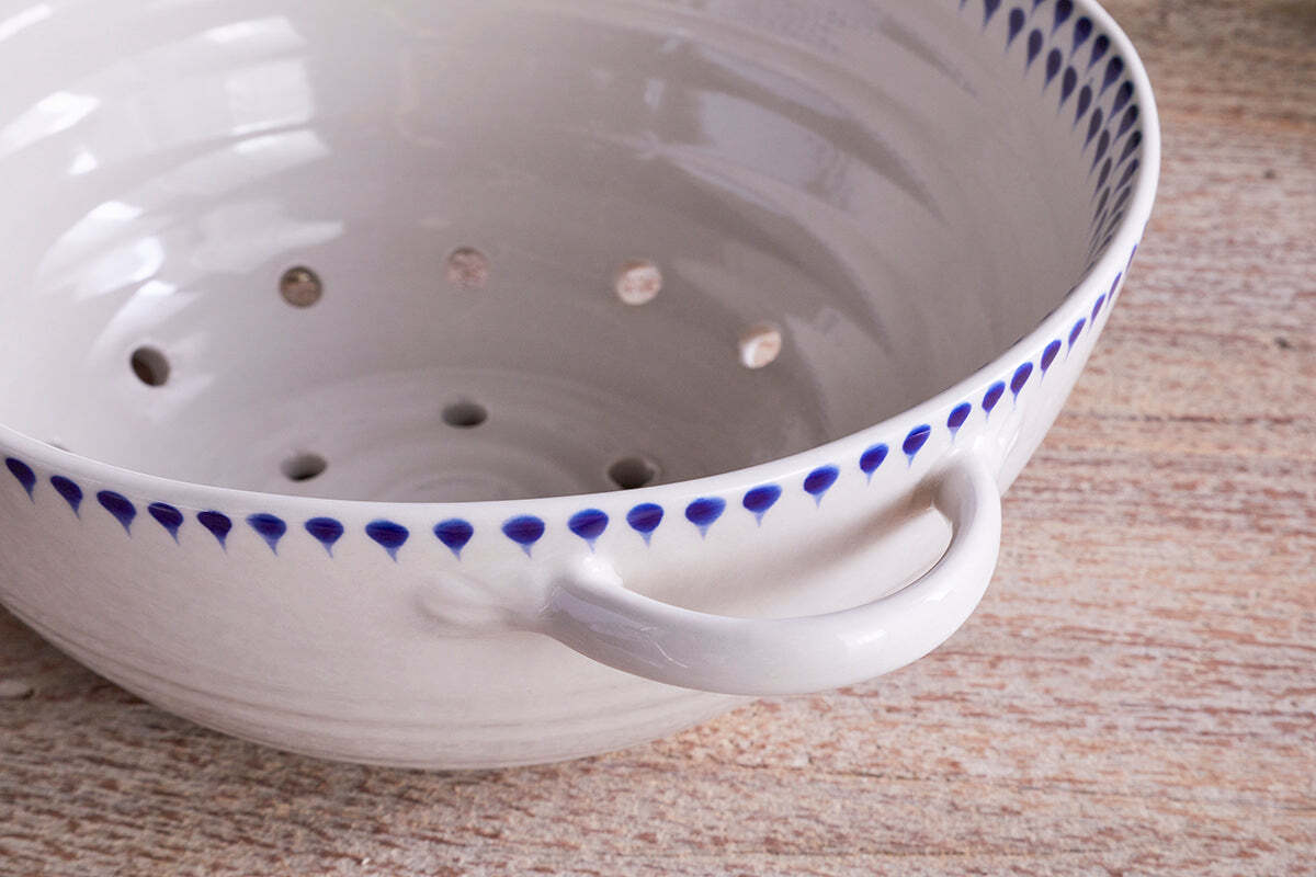 Indigo Drop Colander - Cream & Indigo