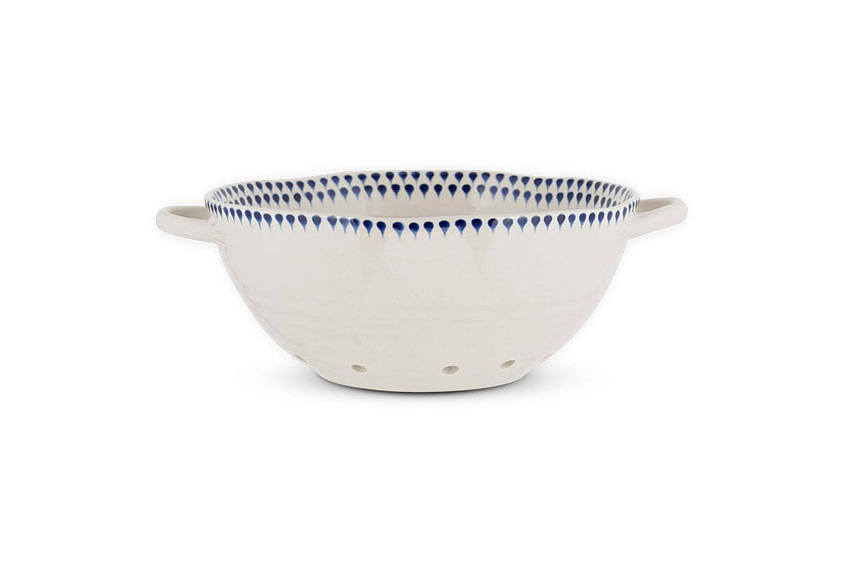 Indigo Drop Colander - Cream & Indigo