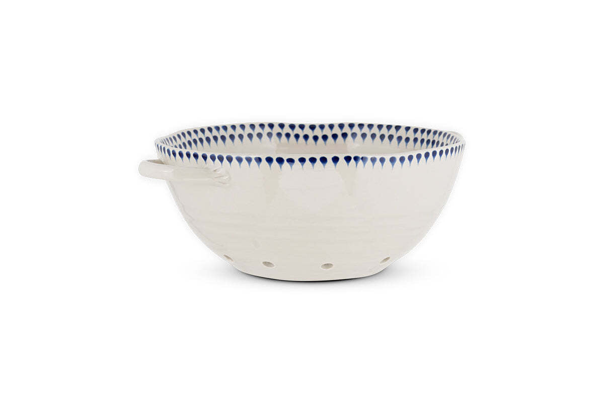 Indigo Drop Colander - Cream & Indigo