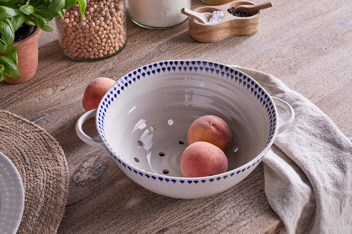Indigo Drop Colander - Cream & Indigo