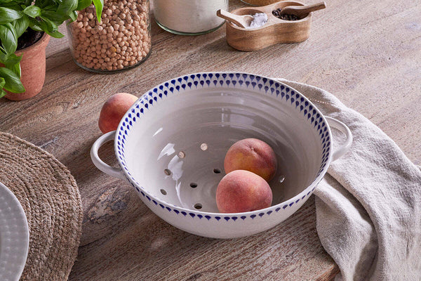 Indigo Drop Colander - Cream & Indigo