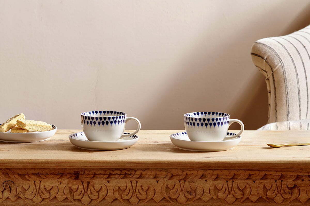 Indigo Drop Cup & Saucer - Cream & Indigo