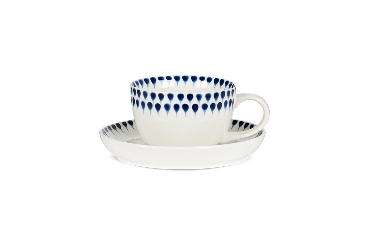 Indigo Drop Cup & Saucer - Cream & Indigo